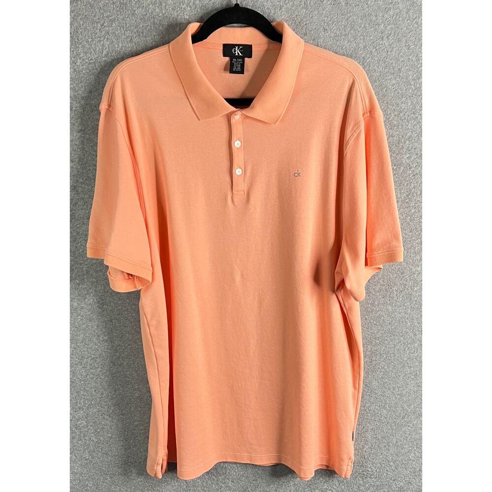 Calvin Klein Polo Shirt Men’s XL Peach Salmon Short Sleeve Cotton CK Logo Casual